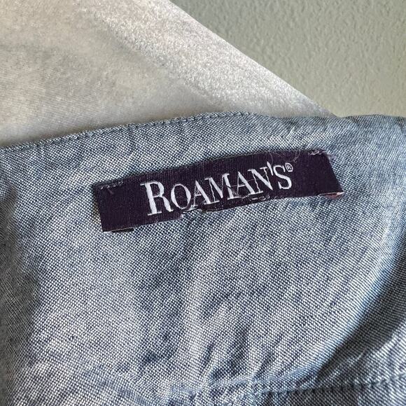 Roaman's Pintuck Embroidered Chambray Sun Dress Women's 16 Cotton Tasseled - Picture 6 of 7
